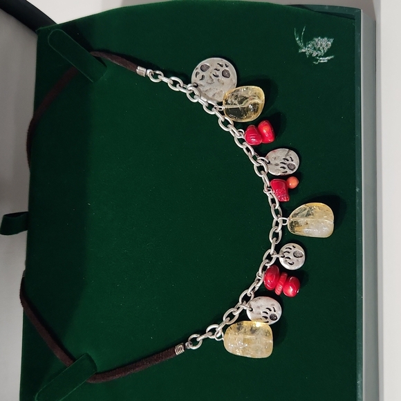 Big Sky Silver Tracks Charm Bear Prints Necklace Red Coral Citrine Rare! New!! - Picture 6 of 11